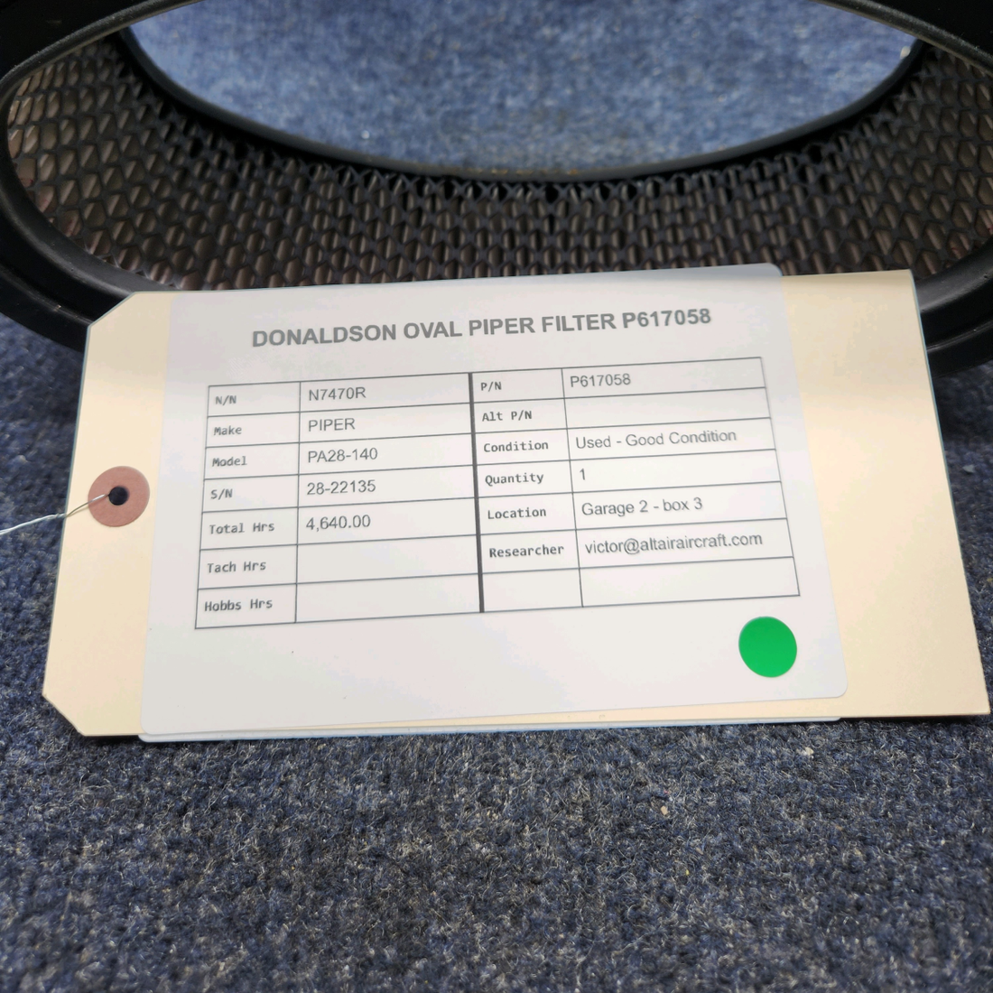 Used aircraft parts for sale, P617058 PIPER PA28-140 DONALDSON OVAL PIPER FILTER