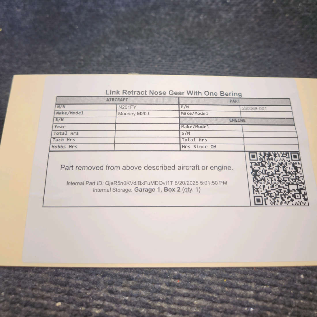 Used aircraft parts for sale, 530068-001 Mooney M20J Nose Gear Retract Link – With One Bearing