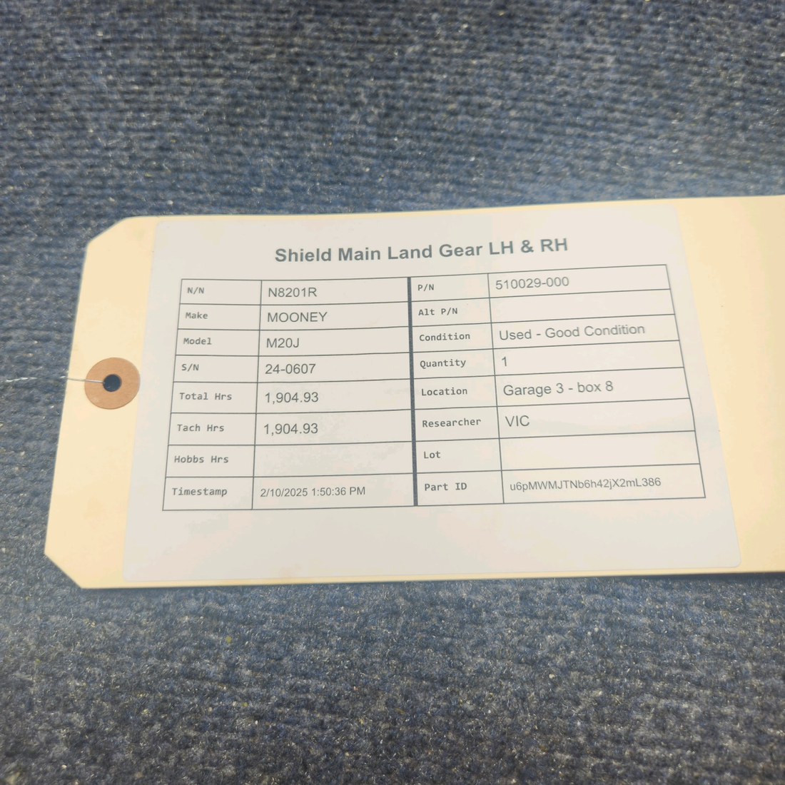 Used aircraft parts for sale, 510029-000 Mooney M20J SHIELD MAIN LAND GEAR LH & RH