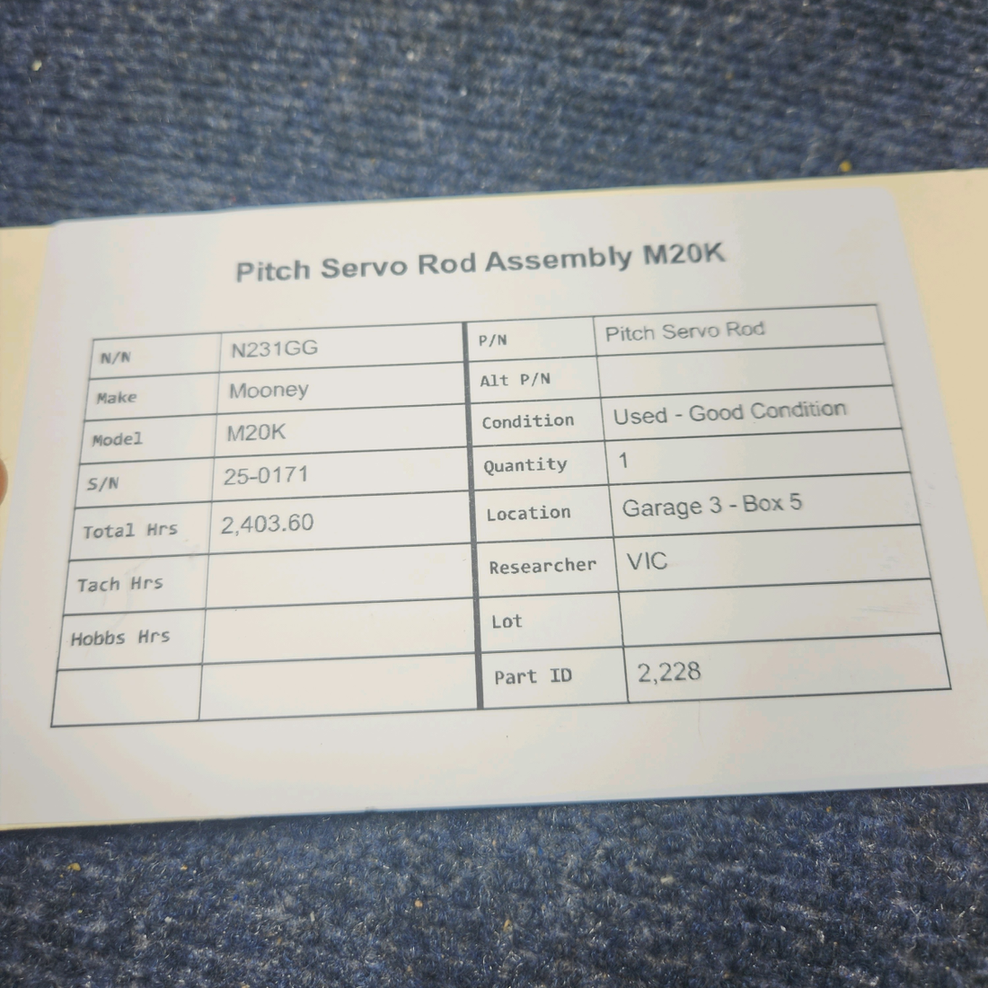 Used aircraft parts for sale, Pitch Servo Rod Mooney M20K PITCH SERVO ROD ASSEMBLY M20K