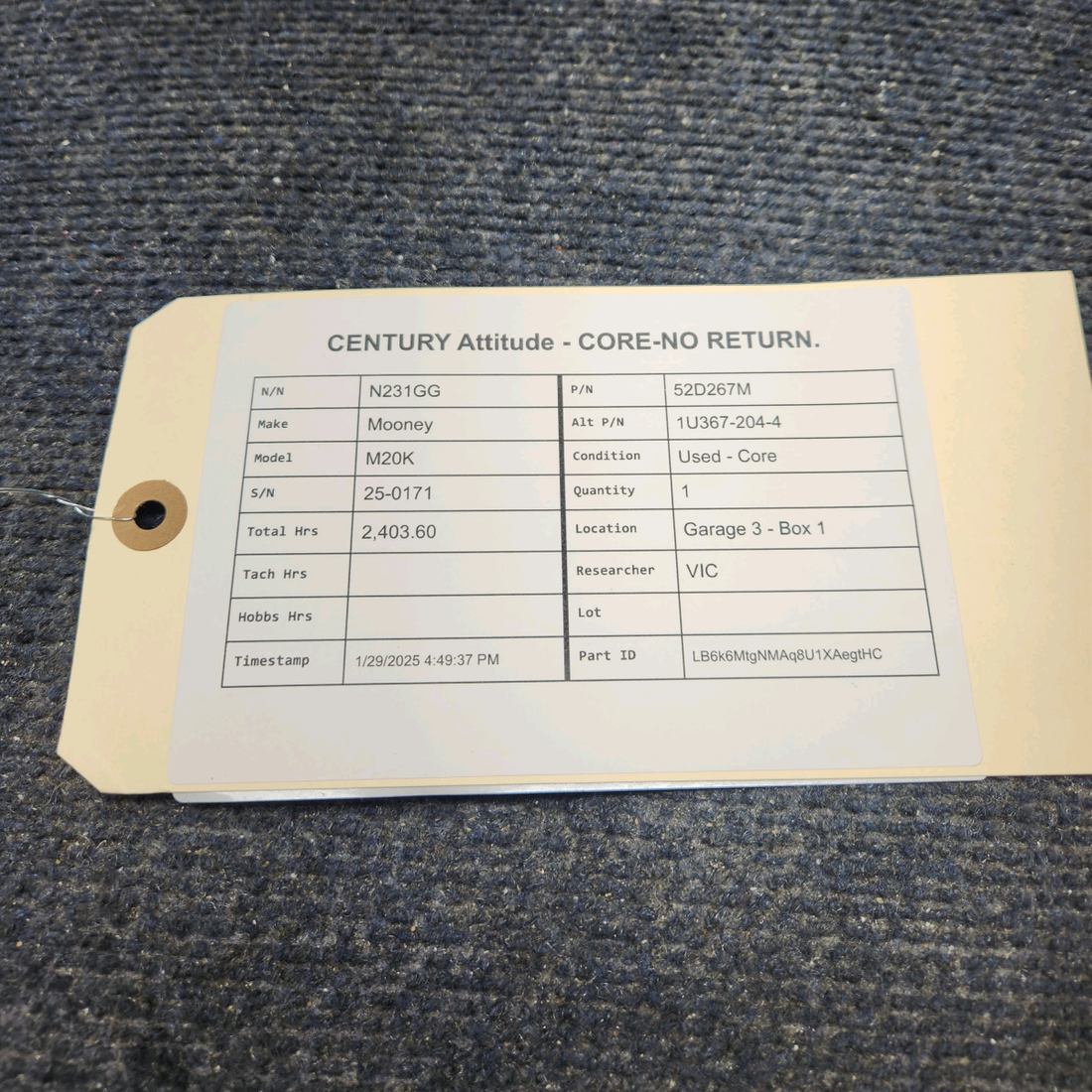 Used aircraft parts for sale, 52D267M Mooney M20K CENTURY ATTITUDE - CORE-NO RETURN.