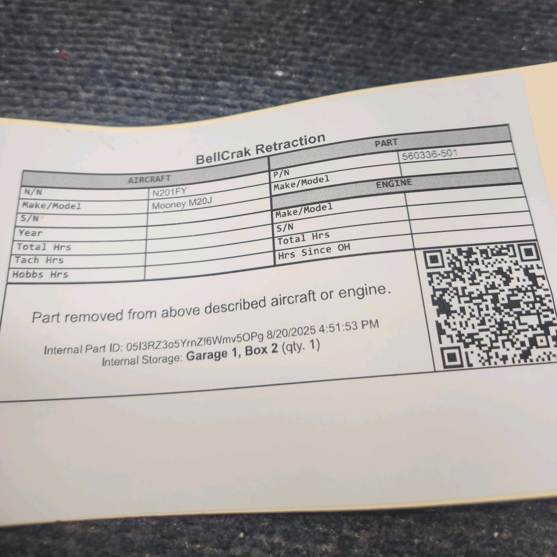 Used aircraft parts for sale, 560236-501 Mooney M20J Retraction Bellcrank