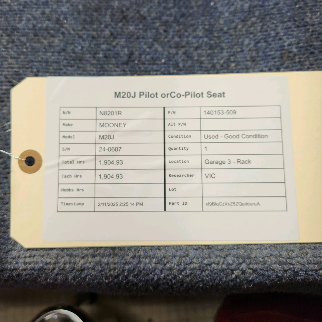 Used aircraft parts for sale, 140153-509 Mooney M20J M20J PILOT OR CO-PILOT SEAT