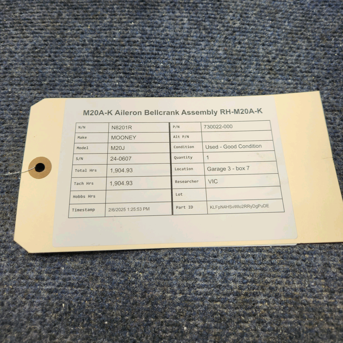 Used aircraft parts for sale, 730022-000 Mooney M20J M20A-K AILERON BELLCRANK ASSEMBLY RH-M20A-K