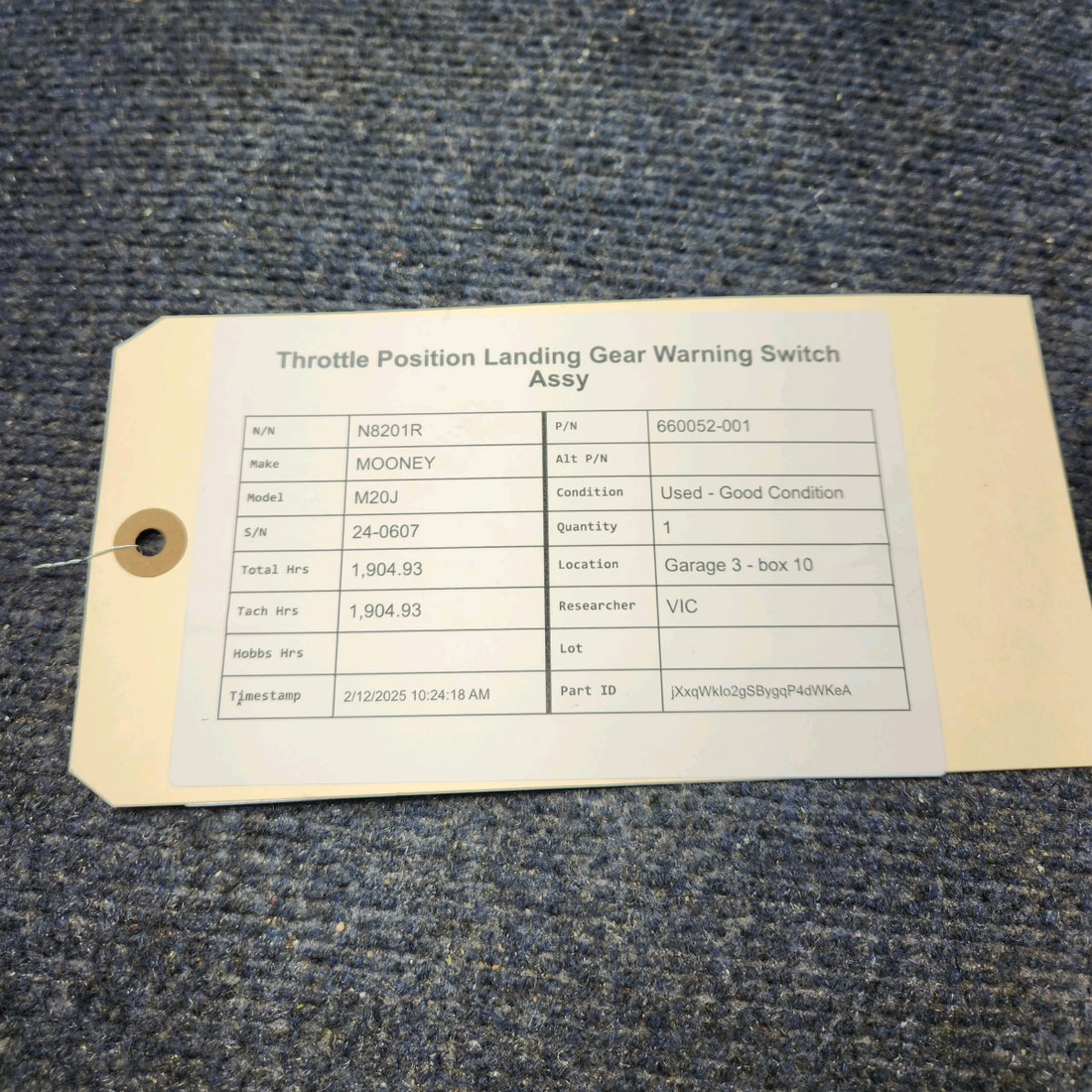 Used aircraft parts for sale, 660052-001 Mooney M20J THROTTLE POSITION LANDING GEAR WARNING SWITCH ASSY