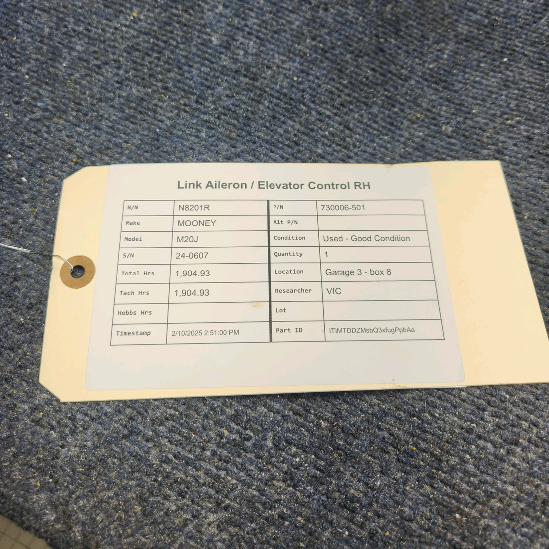 Used aircraft parts for sale, 730006-501 Mooney M20J LINK AILERON / ELEVATOR CONTROL RH