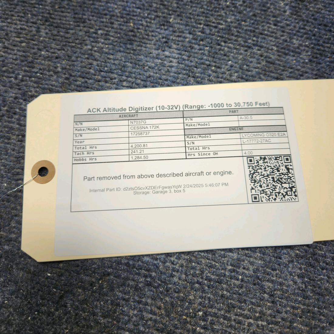 Used aircraft parts for sale, A-30.5 CESSNA 172K ACK ALTITUDE DIGITIZER (10-32V) (RANGE: -1000 TO 30,750 FEET)