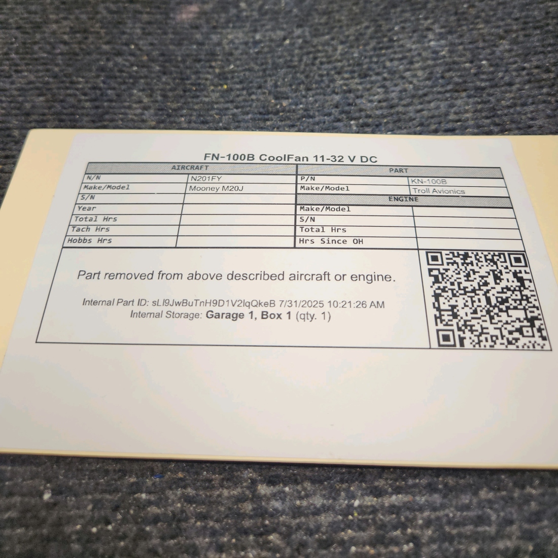 Used aircraft parts for sale, KN-100B Troll Avionics Mooney M20J FN‑100B CoolFan 11-32 V DC