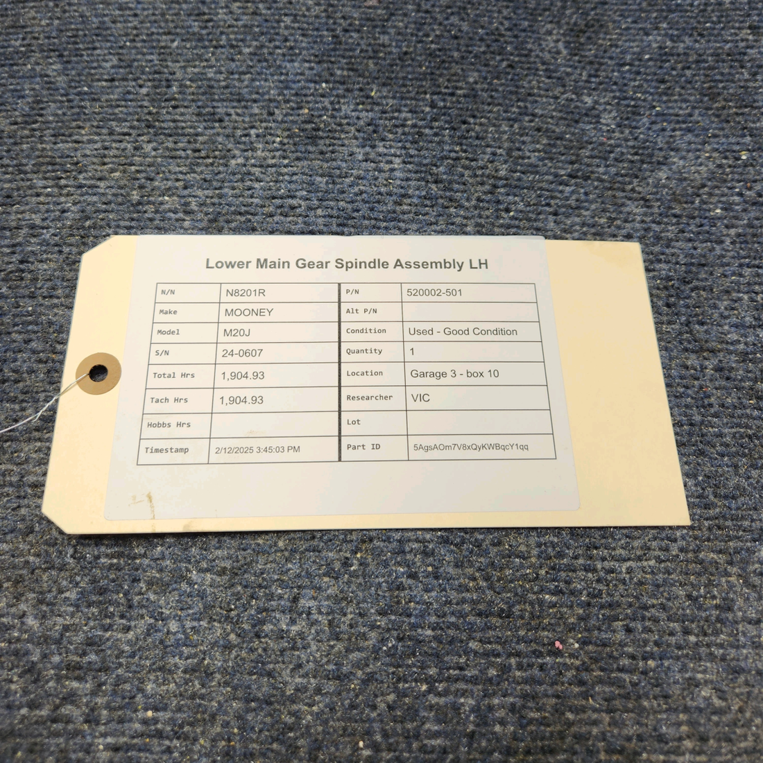 Used aircraft parts for sale, 520002-501 Mooney M20J LOWER MAIN GEAR SPINDLE ASSEMBLY LH