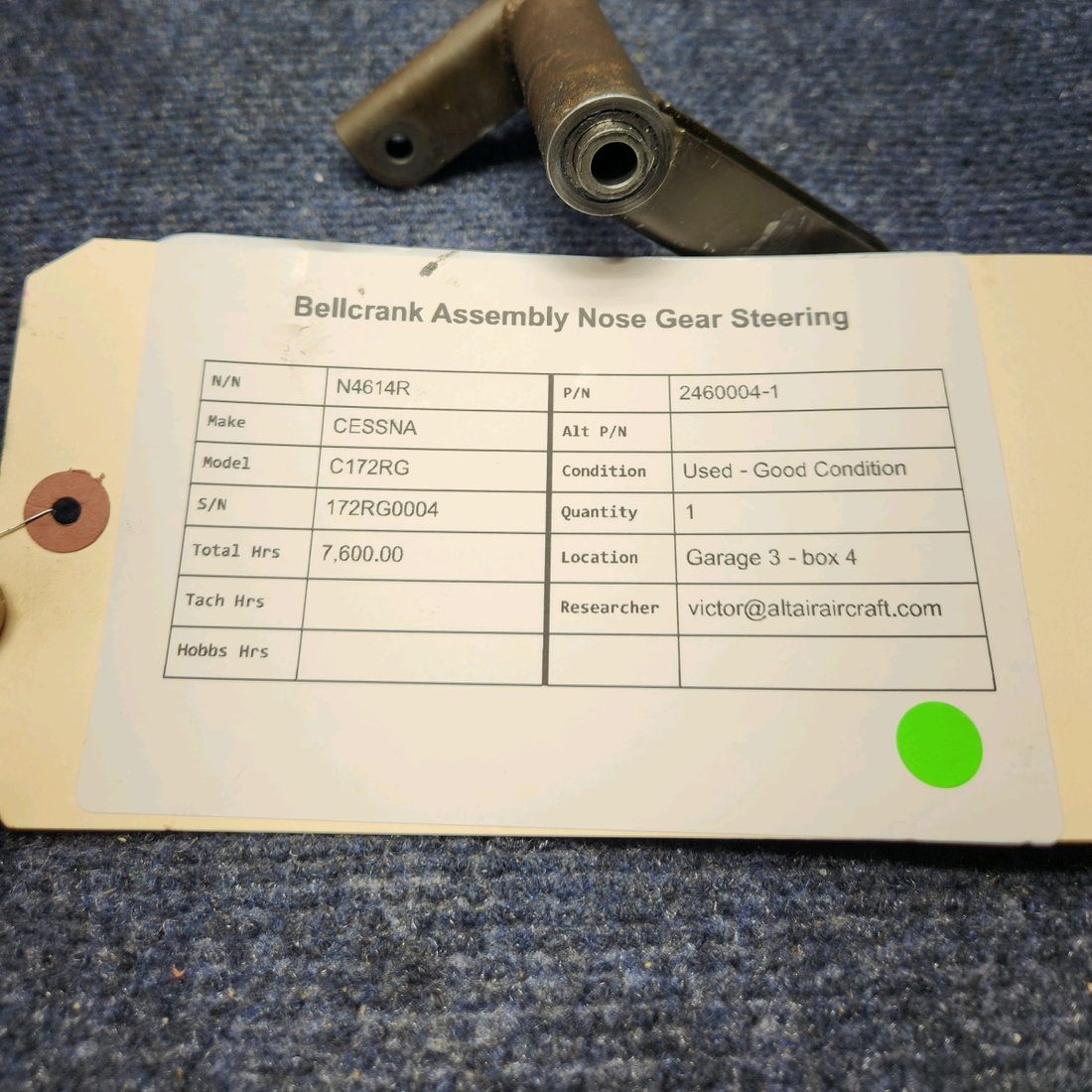 Used aircraft parts for sale, 2460004-1 CESSNA C172RG BELLCRANK ASSEMBLY NOSE GEAR STEERING