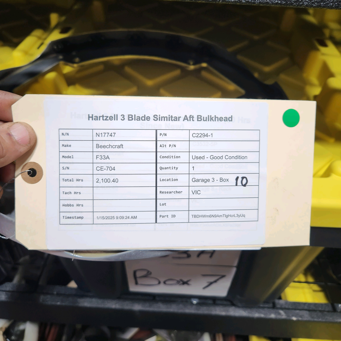 Used aircraft parts for sale, C2294-1 Beechcraft F33A HARTZELL 3 BLADE SIMITAR AFT BULKHEAD