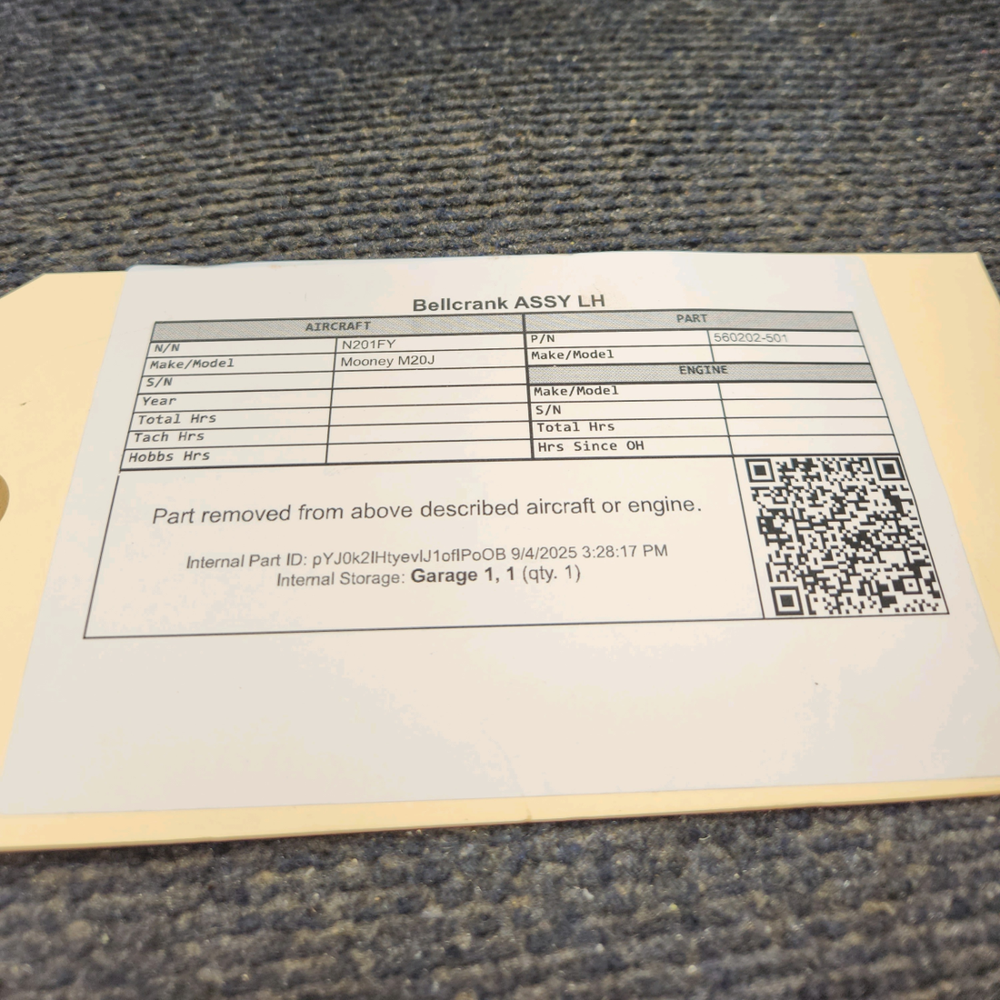 Used aircraft parts for sale, 560202-501 Mooney M20J Bellcrank Assy - LH