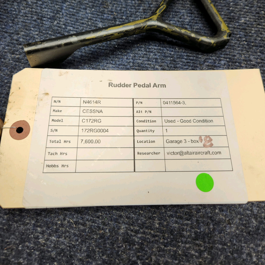 Used aircraft parts for sale, 0411564-3 Cessna CESSNA C172RG RUDDER PEDAL ARM