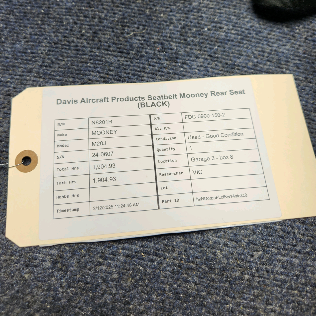 Used aircraft parts for sale, FDC-5900-150-2 Davis Aircraft Products Mooney M20J SEATBELT MOONEY REAR SEAT (BLACK)