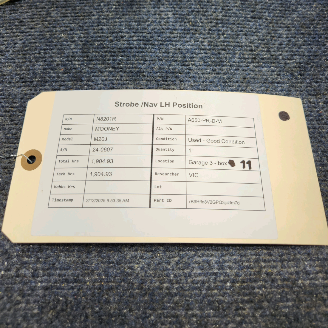Used aircraft parts for sale, A650-PR-D-M Mooney M20J STROBE / NAV LH POSITION