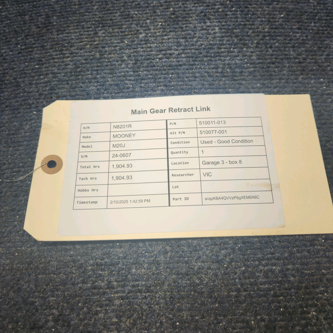 Used aircraft parts for sale, 510011-013 Mooney M20J MAIN GEAR RETRACT LINK