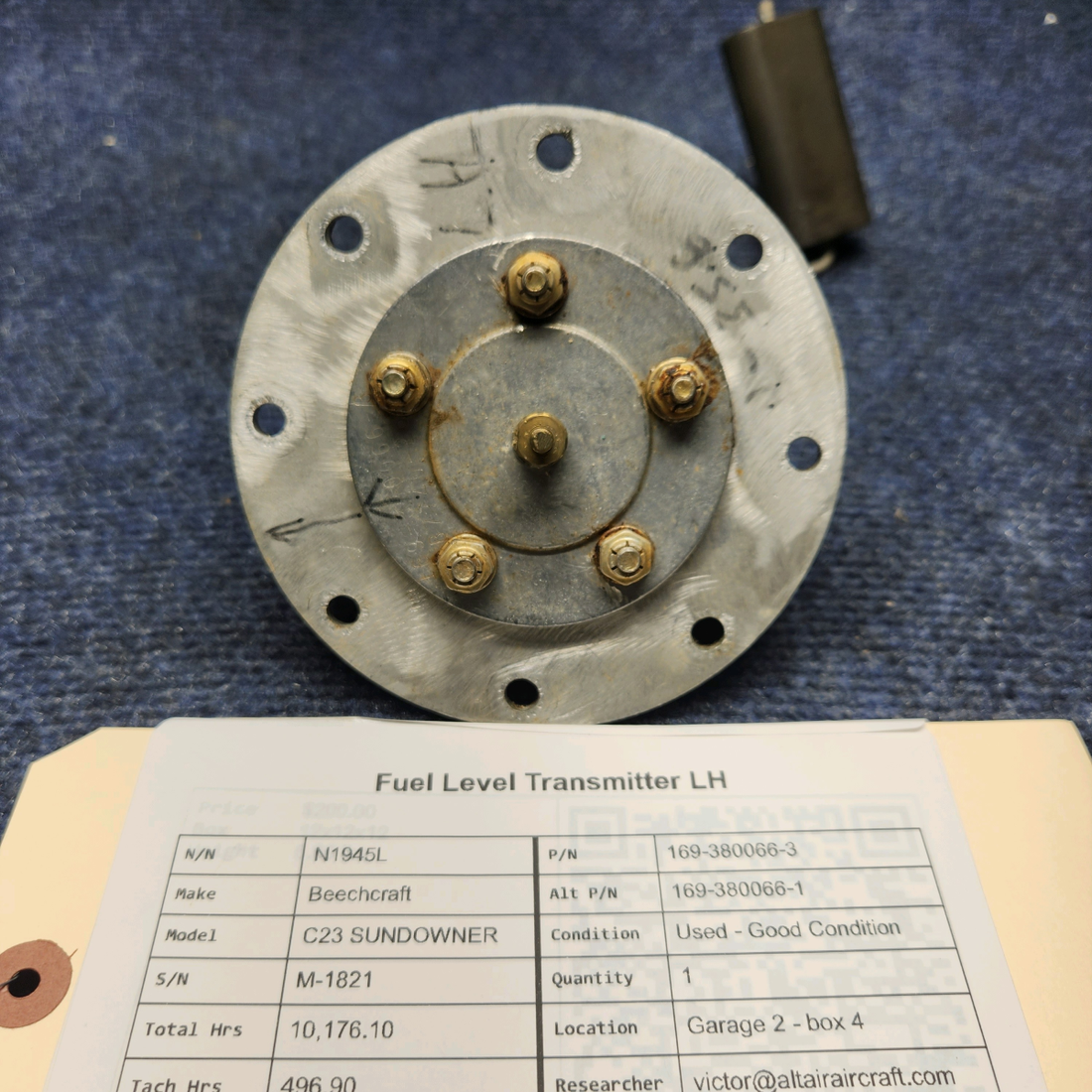 Used aircraft parts for sale, 169-380066-3 Beechcraft C23 SUNDOWNER FUEL LEVEL TRANSMITTER LH