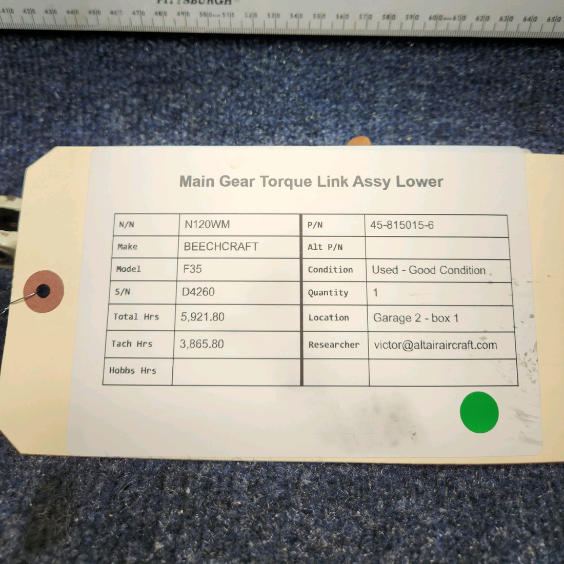 Used aircraft parts for sale, 45-815015-6 BEECHCRAFT F35 MAIN GEAR TORQUE LINK ASSY LOWER