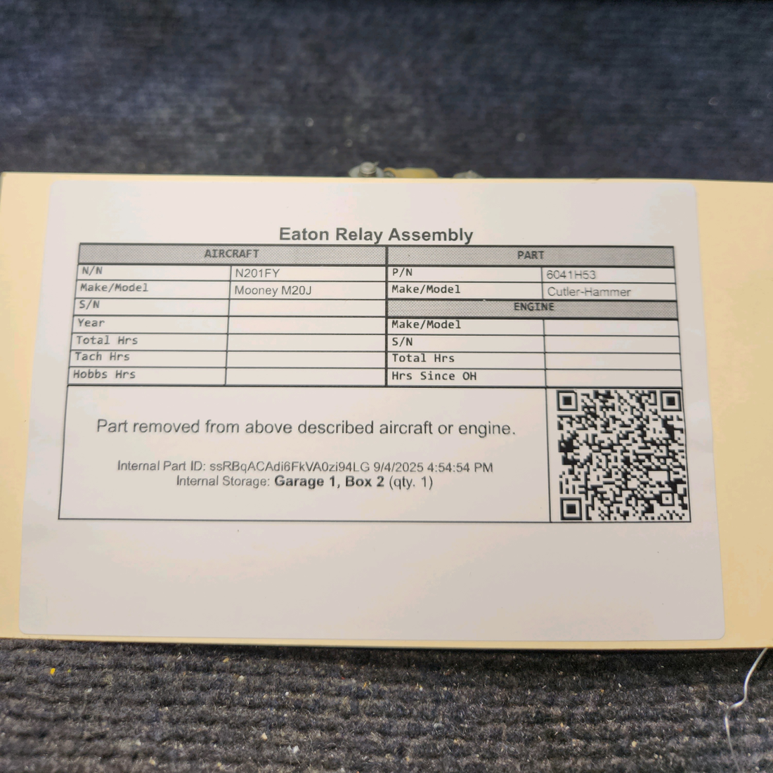 Used aircraft parts for sale, 6041H53 Cutler-Hammer Mooney M20J Eaton Relay Assembly
