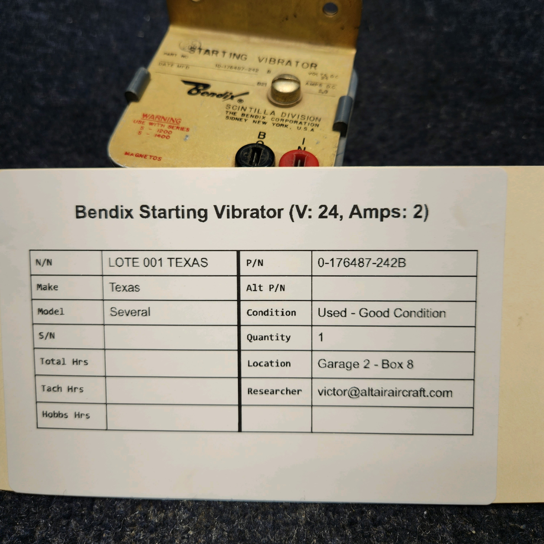 Used aircraft parts for sale, 0-176487-242B Bendix Texas Several STARTING VIBRATOR 24V 2AMP