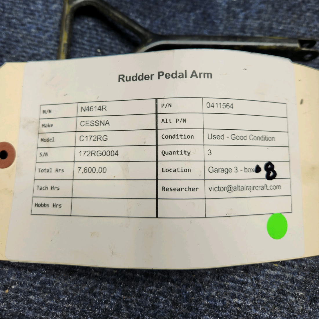 Used aircraft parts for sale, 0411564 Cessna CESSNA C172RG RUDDER PEDAL ARM