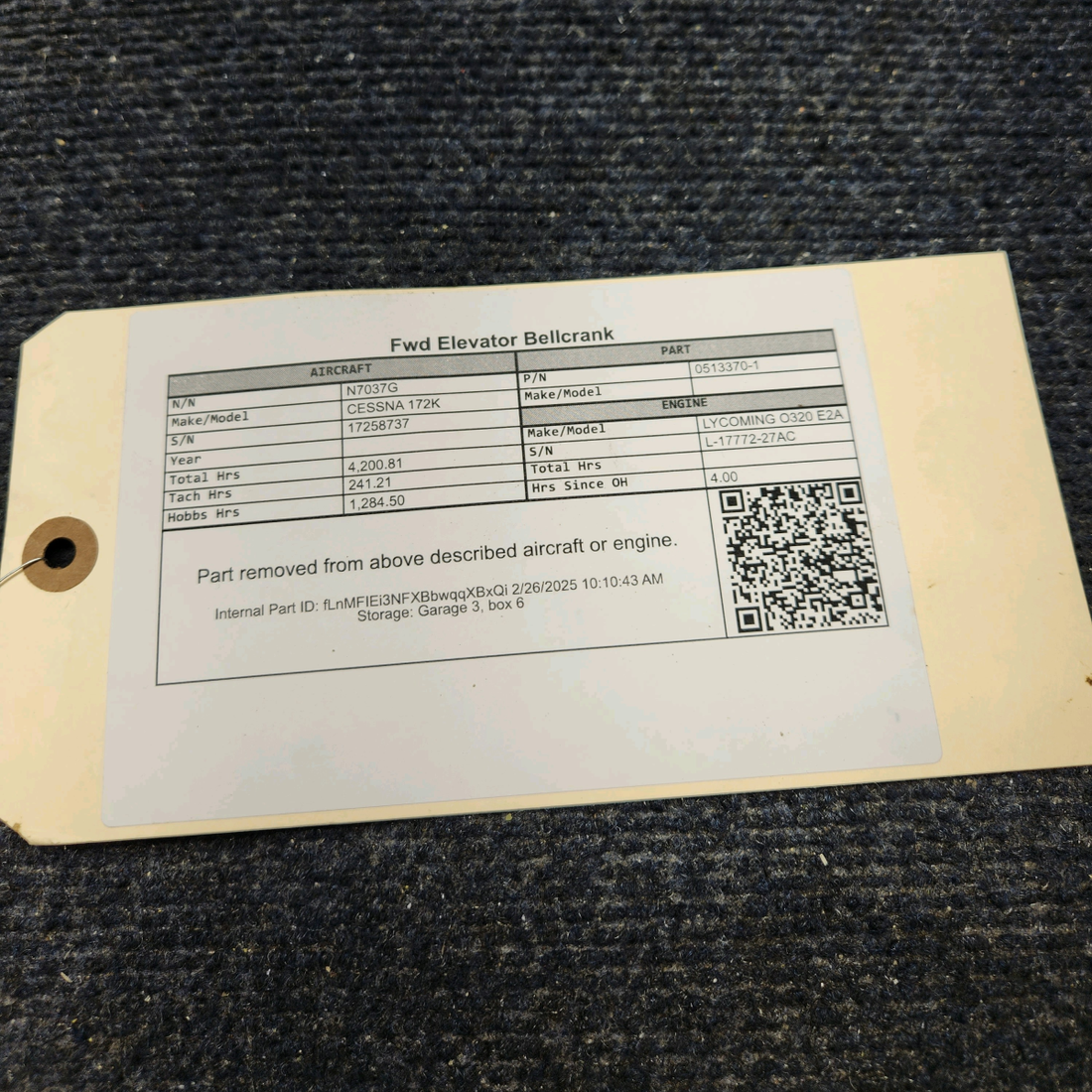Used aircraft parts for sale, 0513370-1 CESSNA 172K FWD ELEVATOR BELLCRANK