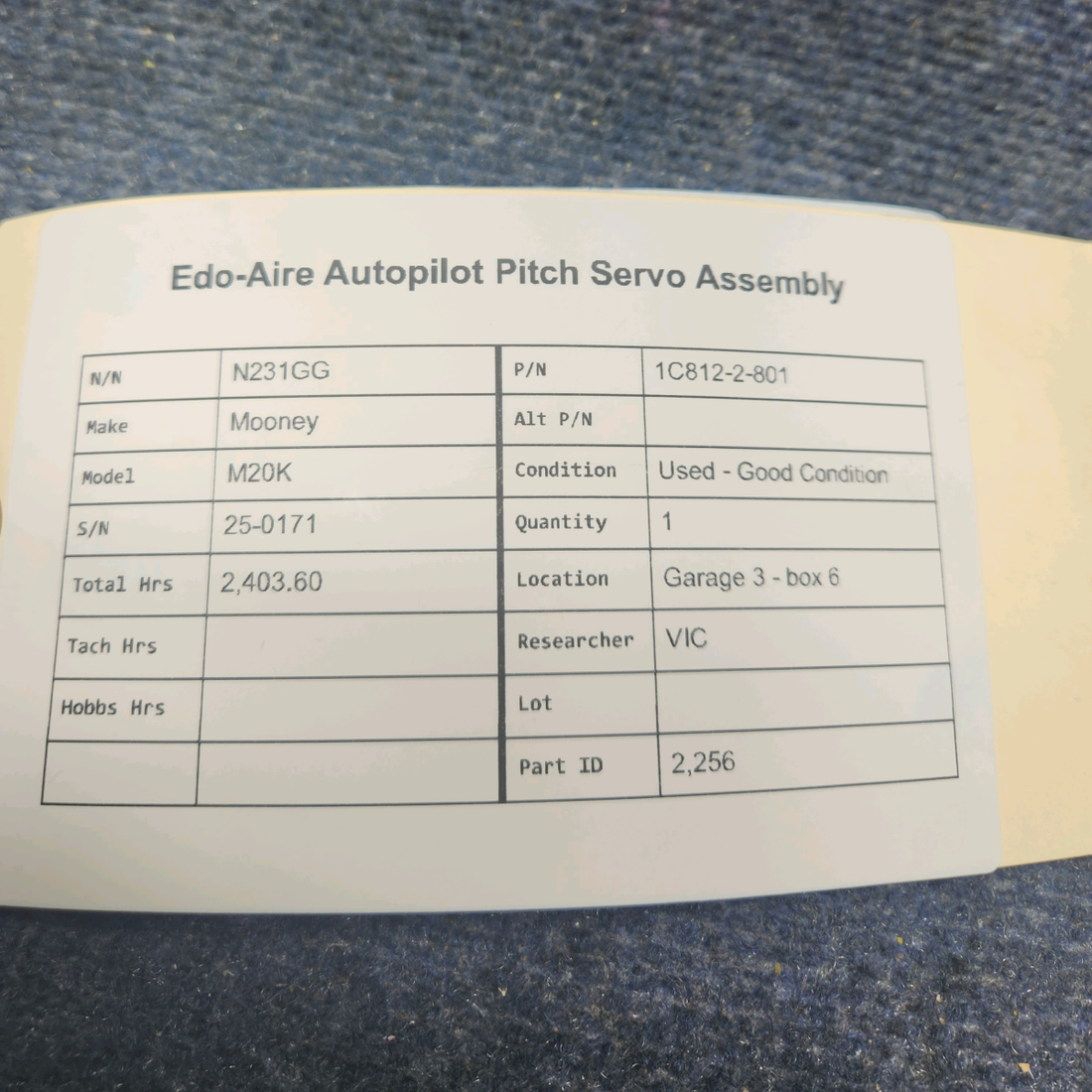Used aircraft parts for sale, 1C812-2-801 Mooney M20K EDO-AIRE AUTOPILOT PITCH SERVO ASSEMBLY