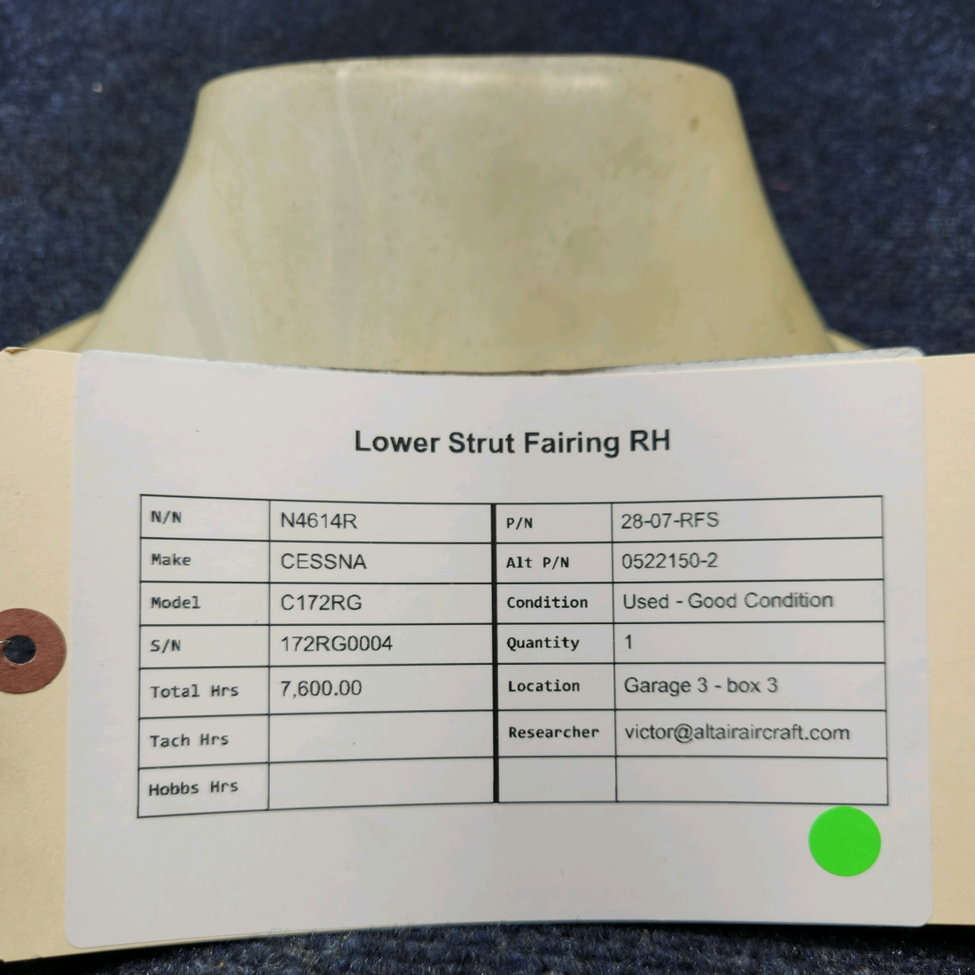 Used aircraft parts for sale, 28-07-RFS Texas Aeroplastic CESSNA C172RG LOWER STRUT FAIRING RH