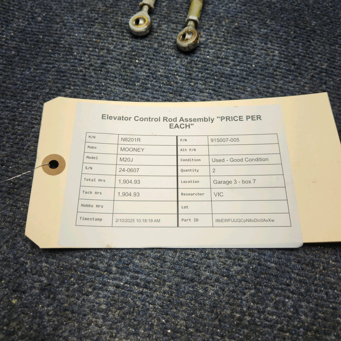 Used aircraft parts for sale, 915007-005 Mooney M20J ELEVATOR CONTROL ROD ASSEMBLY "PRICE PER EACH"