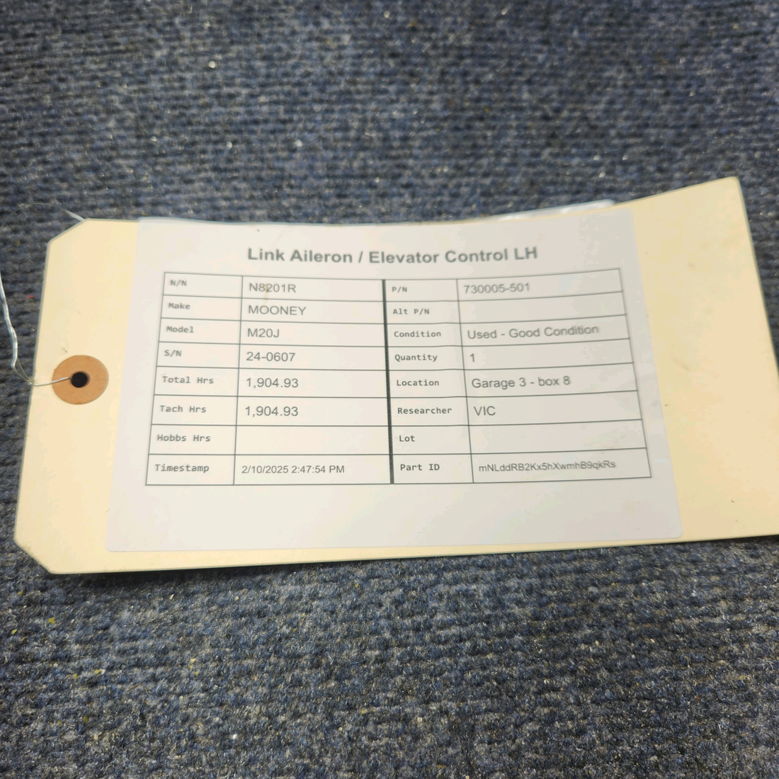 Used aircraft parts for sale, 730005-501 Mooney M20J LINK AILERON / ELEVATOR CONTROL LH
