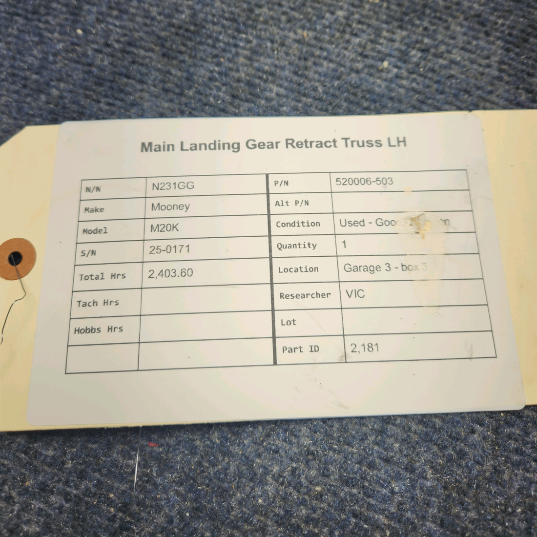 Used aircraft parts for sale, 520006-503 Mooney M20K MAIN LANDING GEAR RETRACT TRUSS LH