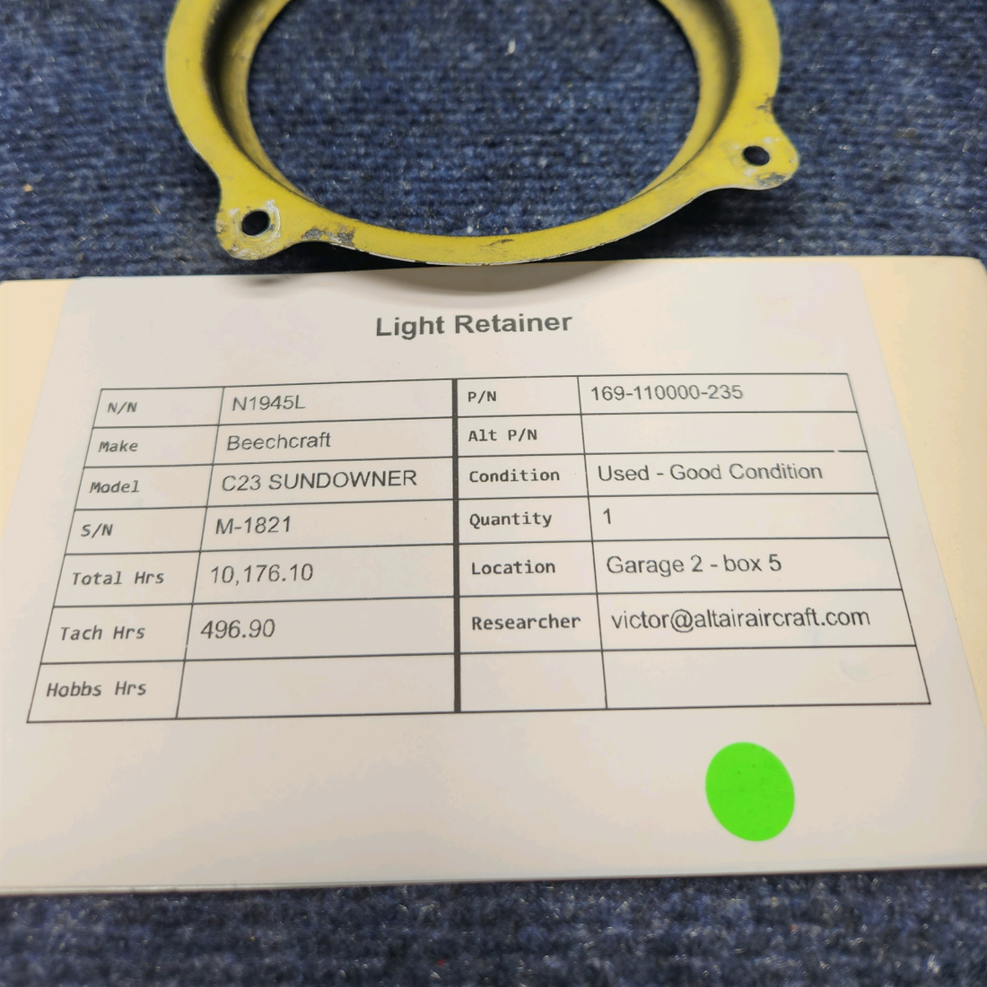 Used aircraft parts for sale, 169-110000-235 Beechcraft C23 SUNDOWNER LIGHT  RETAINER