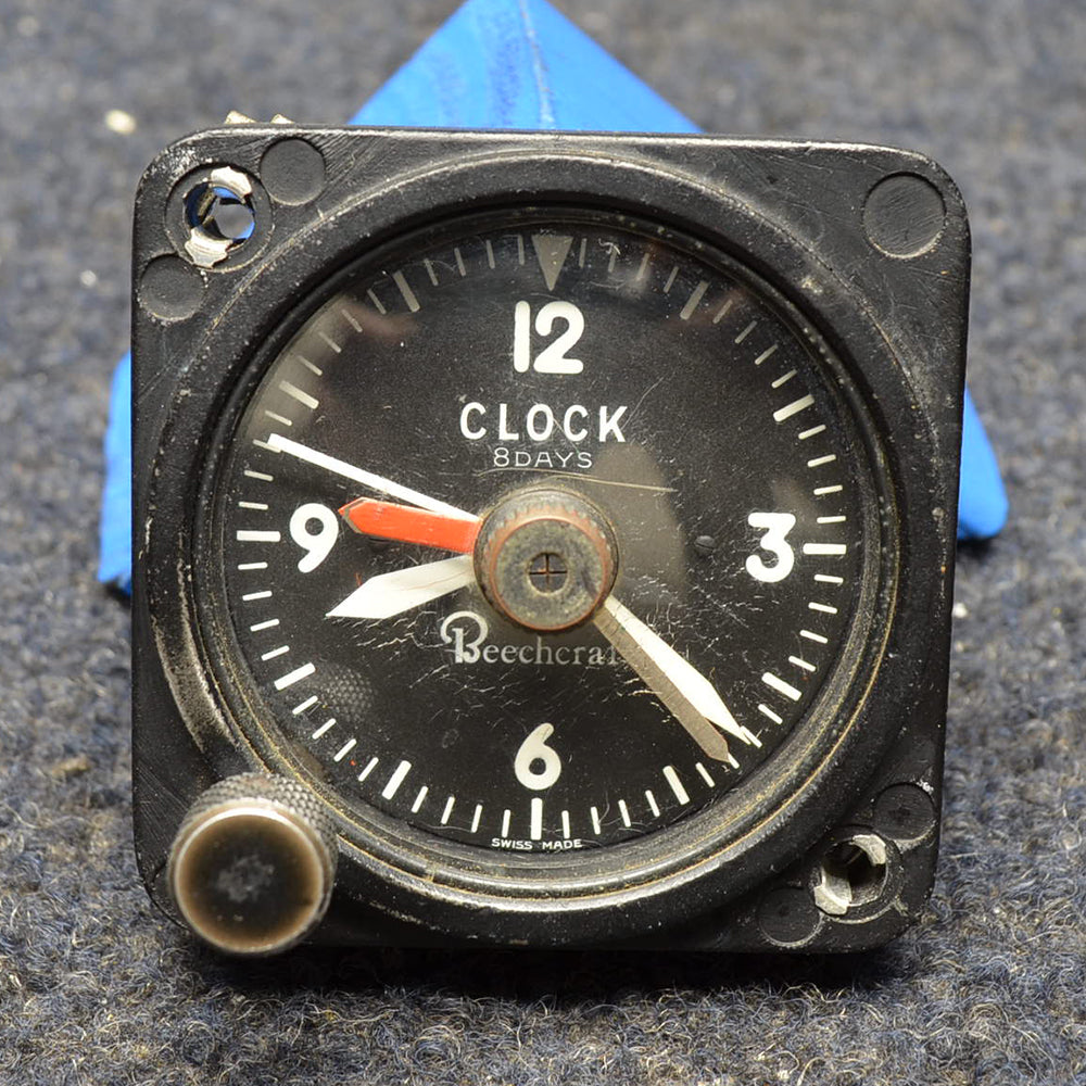 Used aircraft parts for sale 50-380013-5 BEECHCRAFT 95-B55 8 DAY CLOCK WORKING