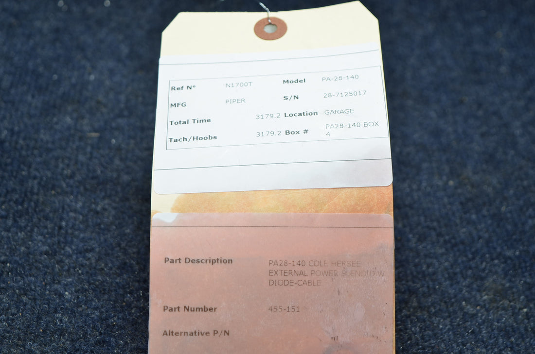 Used aircraft parts for sale 455-151 PIPER PA-28-140 |COLE HERSEE EXTERNAL POWER SELENOID W DIODE