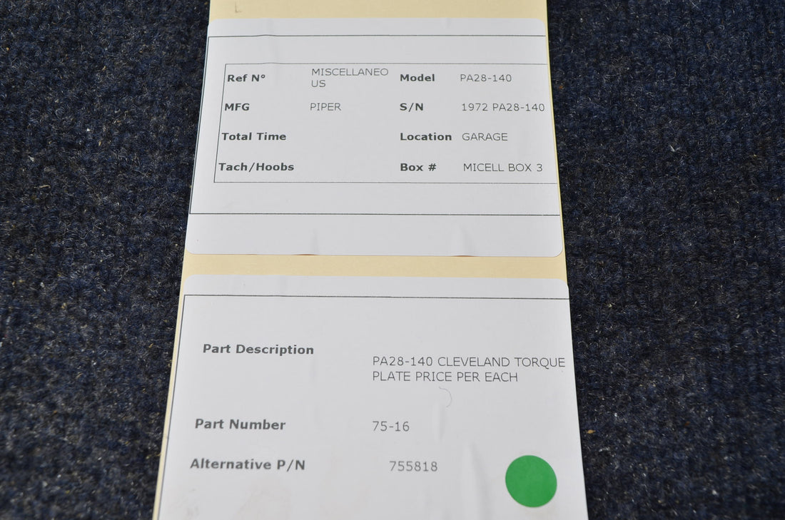 Used aircraft parts for sale 75-16 PIPER PA28-140 CLEVELAND TORQUE PLATE PRICE PER EACH