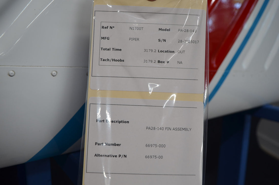 Used aircraft parts for sale 66975-000 PIPER PA-28-140 FIN ASSEMBLY