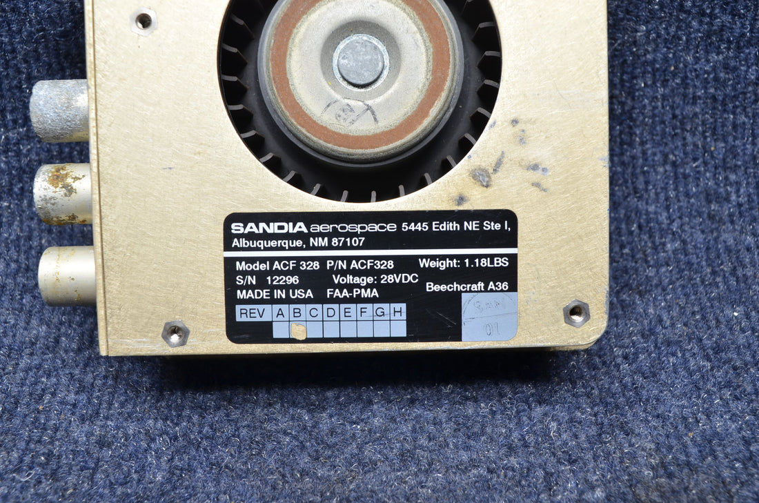 Used aircraft parts for sale ACF328 Sandia Aerospace Avionics Cooling Fan w/ connector