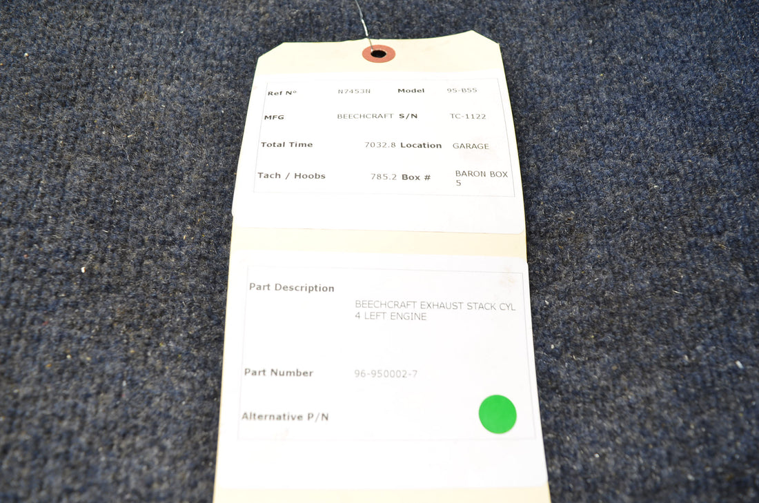 Used aircraft parts for sale 96-950002-7 BEECHCRAFT 95-B55 EXHAUST STACK CYL 4 LEFT ENGINE