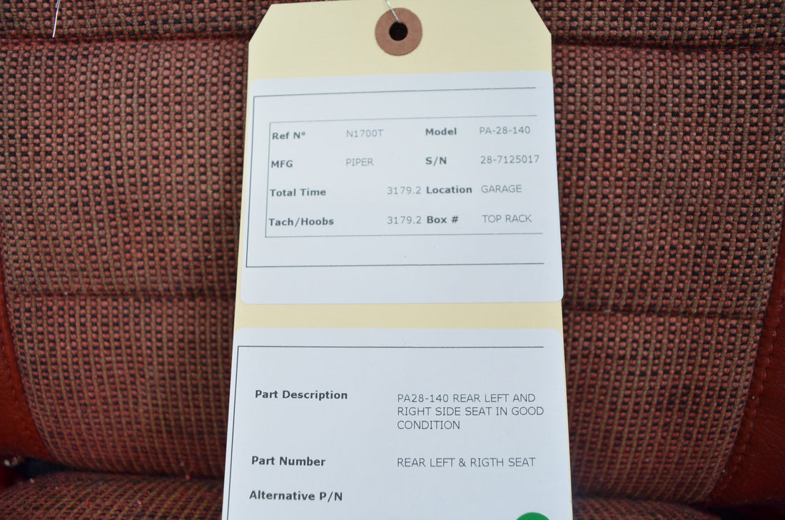 Used aircraft parts for sale REAR LEFT & RIGHT SEAT PIPER PA-28-140 REAR LEFT AND RIGHT SIDE SEAT