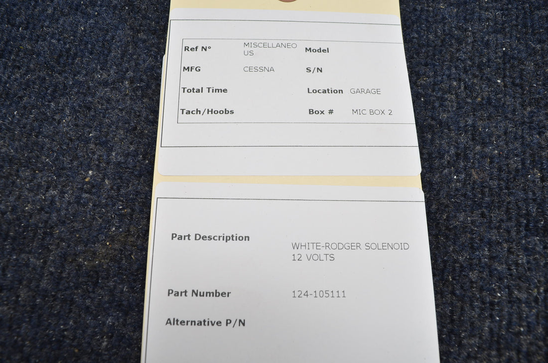 Used aircraft parts for sale 124-105111 CESSNA WHITE-RODGER SOLENOID 12 VOLTS