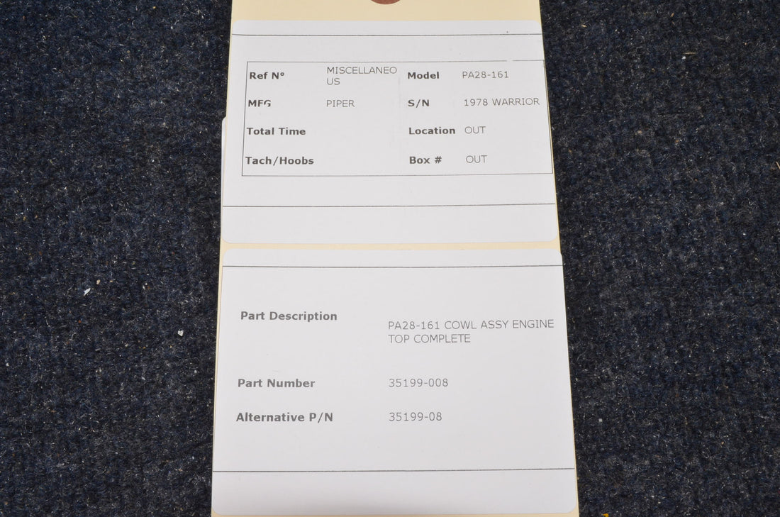 Used aircraft parts for sale 35199-008 PIPER PA28-161 PA28-161 COWL ASSY ENGINE TOP COMPLETE