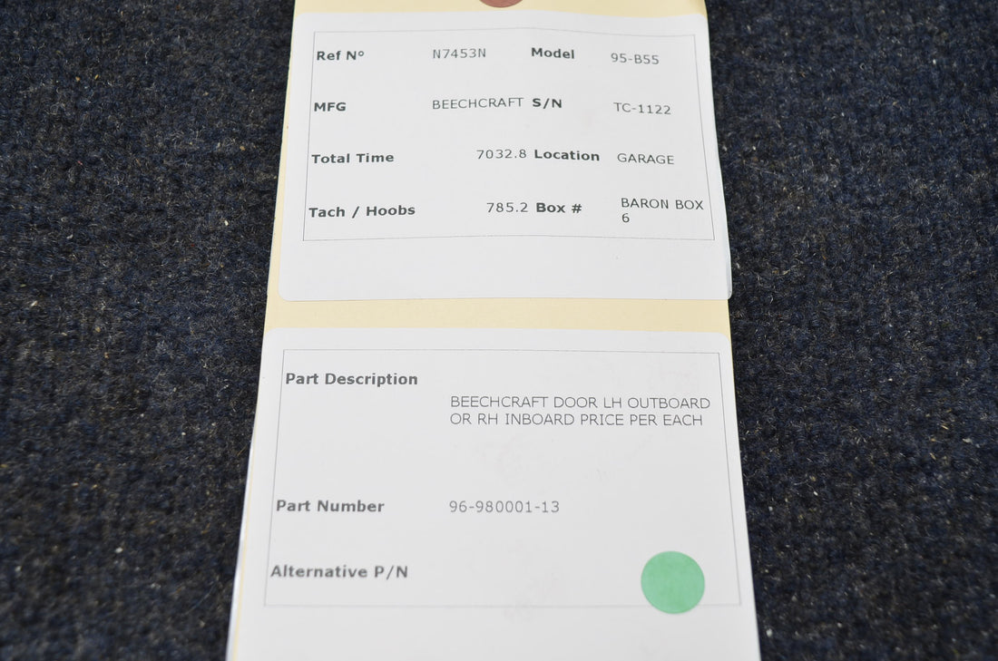 Used aircraft parts for sale 96-980001-13 BEECHCRAFT 95-B55 DOOR LH OUTBOARD OR RH INBOARD PRICE PER EACH