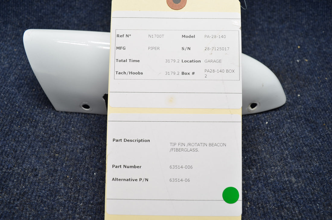 Used aircraft parts for sale 63514-006 PIPER PA-28-140 TIP FIN /ROTATING BEACON /FIBERGLASS.