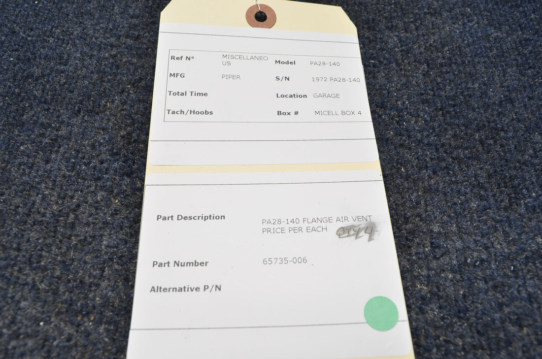 Used aircraft parts for sale 65735-006 PIPER PA28-140 FLANGE AIR VENT PRICE PER EACH