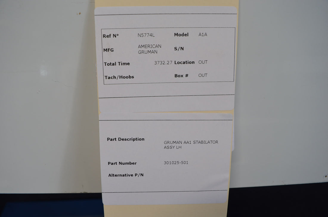 Used aircraft parts for sale 301025-501 AMERICAN GRUMMAN A1A STABILATOR ASSY RH