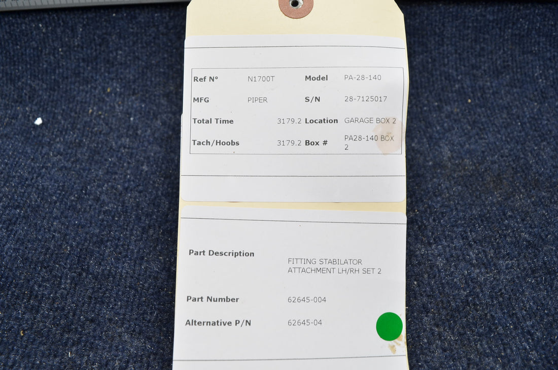 Used aircraft parts for sale 62645-004 PIPER PA-28-140 FITTING STABILATOR ATTACHMENT LH/RH SET 2