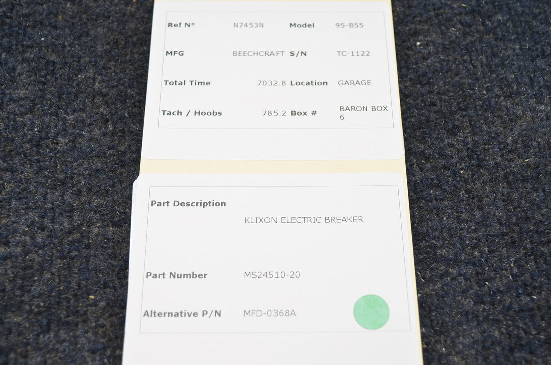 Used aircraft parts for sale MS24510-20 BEECHCRAFT 95-B55 KLIXON ELECTRIC BREAKER