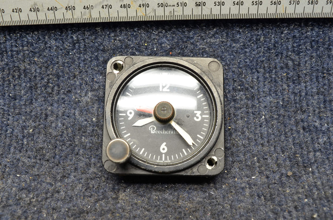 Used aircraft parts for sale 50-380013-5 BEECHCRAFT 95-B55 8 DAY CLOCK WORKING