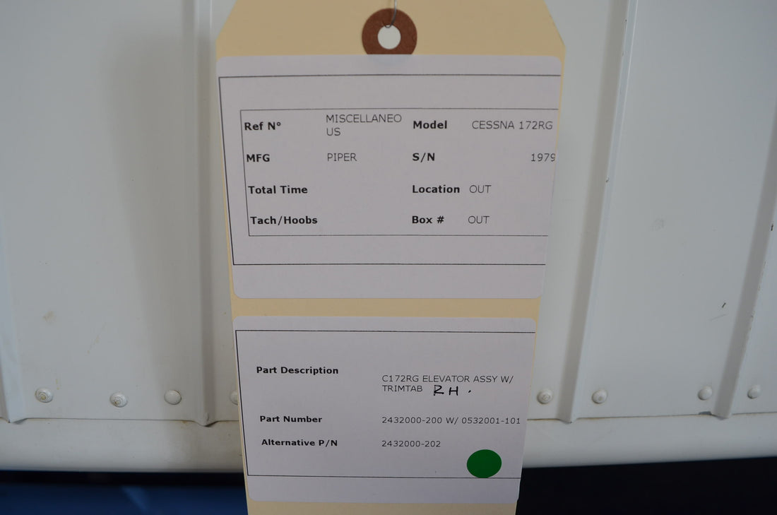 Used aircraft parts for sale 2432000-200 W/ 0532001-101 PIPER CESSNA 172RG ELEVATOR ASSY W/ TRIMTAB