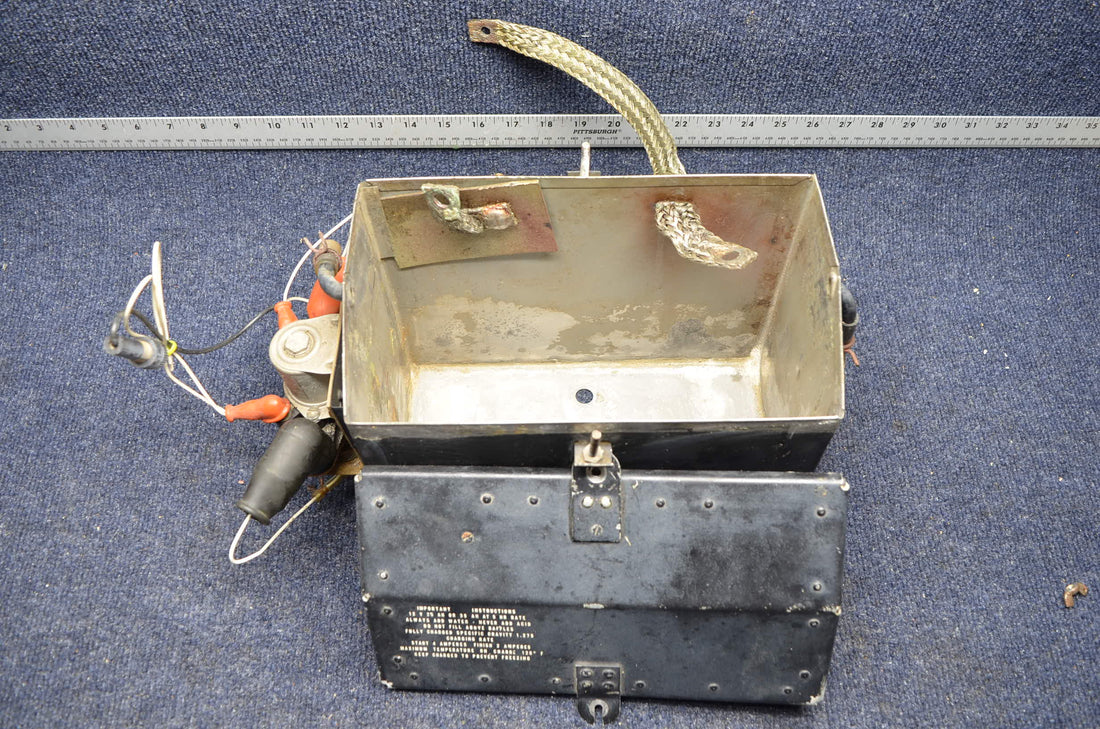 Used aircraft parts for sale 63888-000 PIPER PA-28-140 BATTERY BOX  W / COVER AND SELENOID